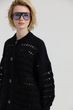 Load image into Gallery viewer, MINELI Relaxed fit openwork knit cardigan with round neckline