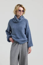 Load image into Gallery viewer, ERINO Oversized knit sweater with draped cowl neck and balloon sleeves
