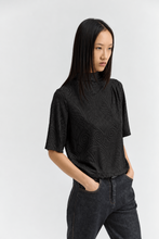 Load image into Gallery viewer, HANS Boxy jacquard top with glossy embossed motif and asymmetrical shoulder pleats