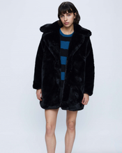 Load image into Gallery viewer, BLACK MIDI FUR COAT WITH LAPEL COLLAR (33W/11243)