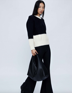 BLACK TWO-TONE THICK KNIT SWEATER (33W/10201)