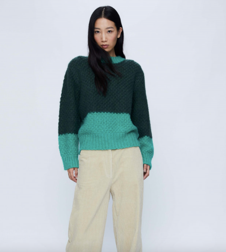 THICK GREEN TWO-TONE KNIT SWEATER (33W/10200)