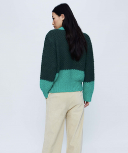 THICK GREEN TWO-TONE KNIT SWEATER (33W/10200)