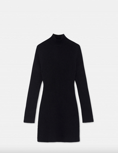 SHORT BLACK RIBBED KNIT DRESS, FITTED (33W/10229)