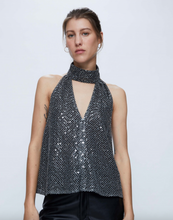 Load image into Gallery viewer, 33W/11210 TOP HALTER WITH SEQUINS AND OPEN BACK