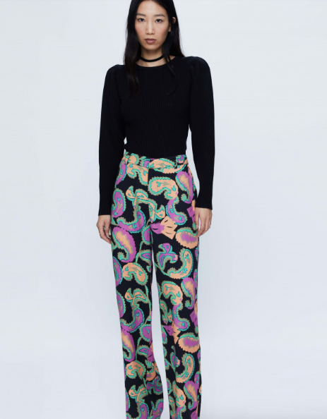 33W/11220 STRAIGHT LONG PANTS WITH MULTICOLOR PAISLEY PRINT