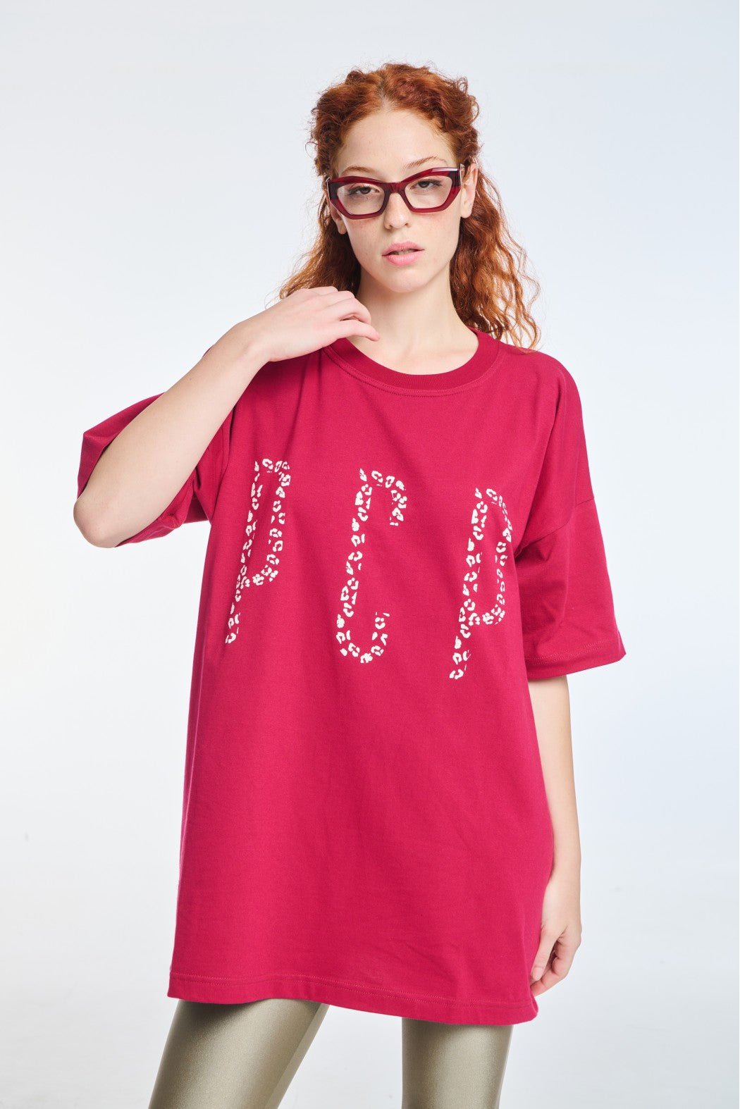 WOMAN SHORT-SLEEVE T-SHIRT ONE COLOR WITH SILK PRINT LEOPARD