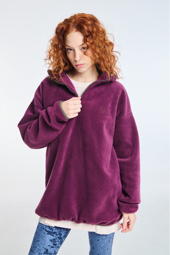 WOMAN FLEECE HOODIE WITH EMBROIDERY MANNIE AUBERGINE