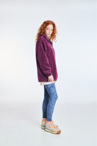 WOMAN FLEECE HOODIE WITH EMBROIDERY MANNIE AUBERGINE