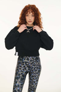 WOMAN CREWNECK WITH EMBROIDERY - ELAINE - BLACK
