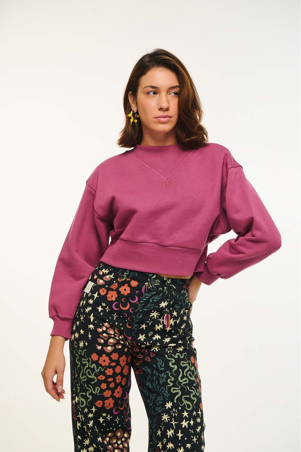 WOMAN CREWNECK WITH EMBROIDERY - ELAINE - PLUM