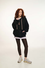 Load image into Gallery viewer, WOMAN ZIP HOODIE WITH EMBROIDERY - SUZANA-BLACK
