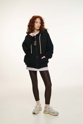 WOMAN ZIP HOODIE WITH EMBROIDERY - SUZANA-BLACK