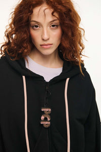 WOMAN ZIP HOODIE WITH EMBROIDERY - SUZANA-BLACK