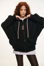 Load image into Gallery viewer, WOMAN ZIP HOODIE WITH EMBROIDERY - SUZANA-BLACK