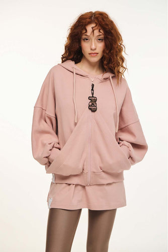 WOMAN ZIP HOODIE WITH EMBROIDERY - SUZANA- PINK