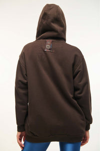 UNISEX ZIP HOODIE WITH EMBROIDERY-BROWN