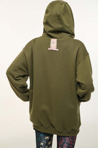 UNISEX ZIP HOODIE WITH EMBROIDERY-OLIVE