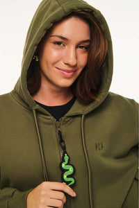 UNISEX ZIP HOODIE WITH EMBROIDERY-OLIVE