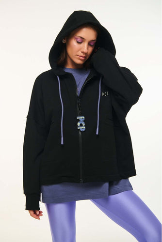 WOMAN ZIP HOODIE WITH EMBROIDERY - AMALFI - BLACK