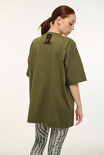 Load image into Gallery viewer, WOMAN SHORT SLEEVE T-SHIRT WITH EMBOIDERY AND SILK PRINT – THE MOON -OLIVE