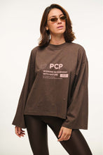 Load image into Gallery viewer, WOMAN LONGSLEEVE T-SHIRT WITH PRINT - MELANGE NATURE-BROWN