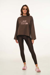 WOMAN LONGSLEEVE T-SHIRT WITH PRINT - MELANGE NATURE-BROWN