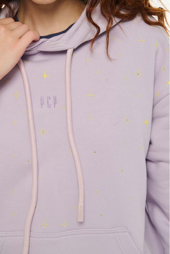 UNISEX HOODIE WITH EMBROIDERY AND TRANSFER PRINT - THE CRYSTAL- LILAC