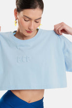 Load image into Gallery viewer, CROP TOP WITH EMBOSSED PATTERN - BUBBLE -SKY BLUE