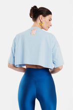 Load image into Gallery viewer, CROP TOP WITH EMBOSSED PATTERN - BUBBLE -SKY BLUE