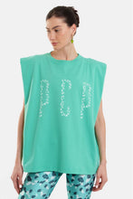 Load image into Gallery viewer, SLEEVLESS T-SHIRT WITH SILK PRINT - LEOPARD - GREEN