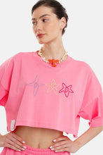 Load image into Gallery viewer, CROP TOP WITH EMBROIDERY - STARS - SALMON