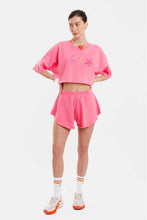 Load image into Gallery viewer, CROP TOP WITH EMBROIDERY - STARS - SALMON