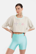 Load image into Gallery viewer, CROP TOP WITH EMBROIDERY - STARS GREY