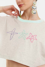 Load image into Gallery viewer, CROP TOP WITH EMBROIDERY - STARS GREY
