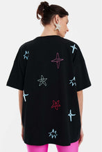 Load image into Gallery viewer, WOMAN SHORT SLEEVE T-SHIRT WITH EMBROIDERY AND SILK PRINT - STARS