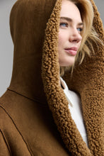 Load image into Gallery viewer, VELMORA Long faux shearling coat with hooded teddy lining and turned cuffs