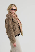Load image into Gallery viewer, MELDA Cropped faux shearling teddy jacket with double-breasted closure