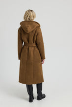 Load image into Gallery viewer, VELMORA Long faux shearling coat with hooded teddy lining and turned cuffs