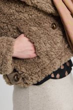 Load image into Gallery viewer, MELDA Cropped faux shearling teddy jacket with double-breasted closure