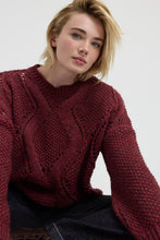 Load image into Gallery viewer, SUNDAY Relaxed fit crew neck knit sweater with textured geometric pointelle