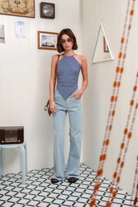 CHILL ISLAND KNITTED TOP BLUE&BROWN