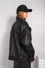 Load image into Gallery viewer, THRIVE FAUX LEATHER JACKET BLACK