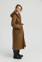 Load image into Gallery viewer, VELMORA Long faux shearling coat with hooded teddy lining and turned cuffs