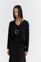 Load image into Gallery viewer, ABILENE_1 Relaxed deep V-neck top with textured checkerboard motif