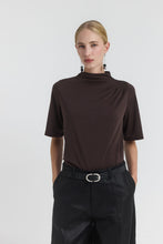 Load image into Gallery viewer, MIRREN Relaxed draped stand-collar top with pleated shoulder