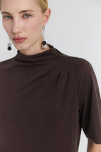 Load image into Gallery viewer, MIRREN Relaxed draped stand-collar top with pleated shoulder
