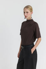 Load image into Gallery viewer, MIRREN Relaxed draped stand-collar top with pleated shoulder