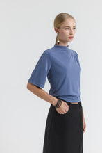 Load image into Gallery viewer, MIRREN Relaxed draped stand-collar top with pleated shoulder