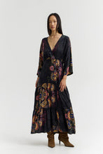 Load image into Gallery viewer, SAGAL Ankle-length floral wrap-top dress with 3/4 kimono sleeves and tiered ruffle hem